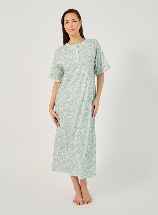 Styli All-Over Floral Print Drop Shoulder Sleep T-Shirt Dress  - Image 2