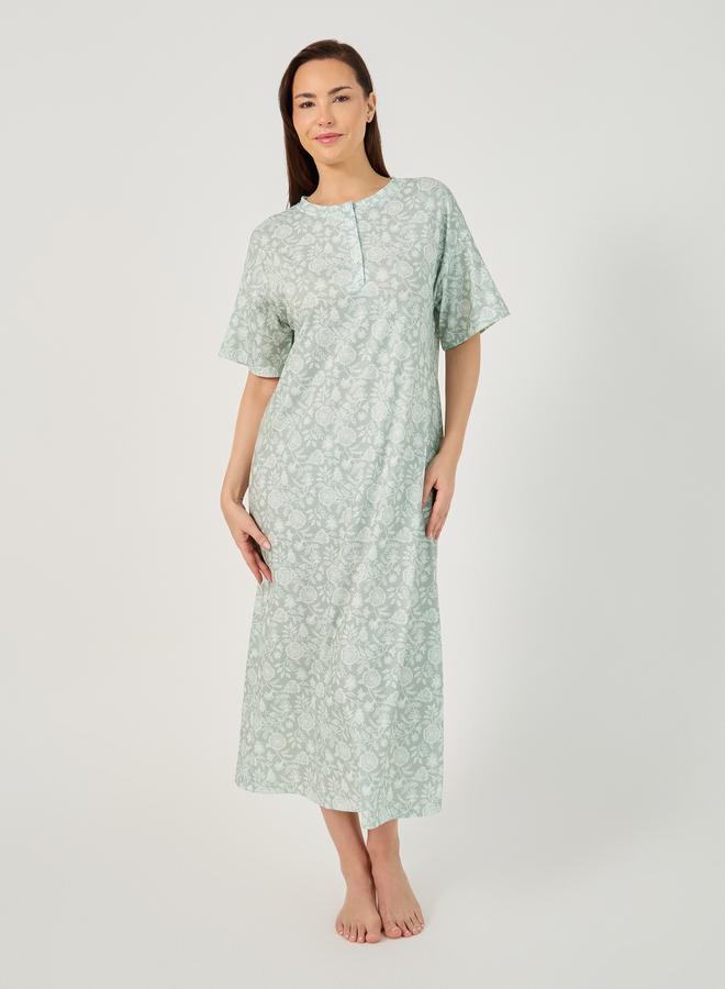 ستايلي قميص نوم مطبع بالكامل بأكتاف منخفضة - Image 2