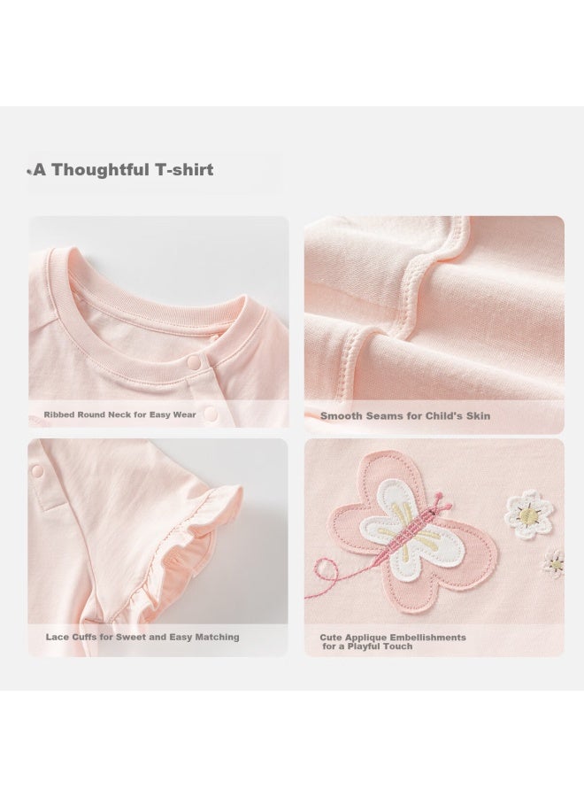 Dave & Bella David Bella Girls' Cotton T-shirt Children's Short Sleeve Top Summer Clothing Girls' Baby Stylish Bottoming Shirt - Image 4