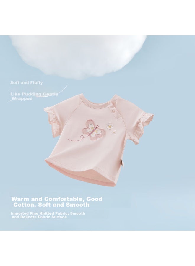 Dave & Bella David Bella Girls' Cotton T-shirt Children's Short Sleeve Top Summer Clothing Girls' Baby Stylish Bottoming Shirt - Image 2