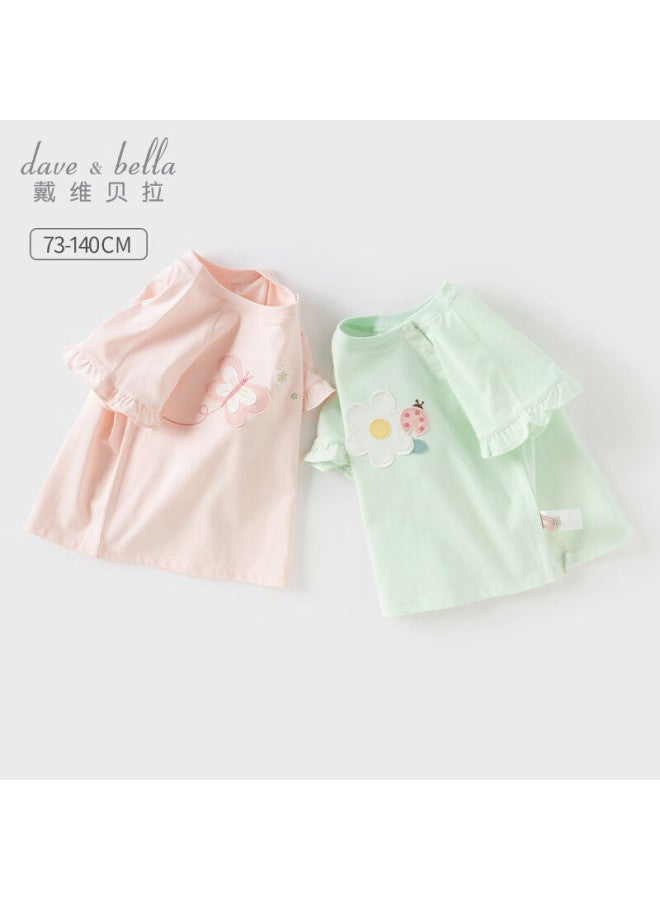 Dave & Bella David Bella Girls' Cotton T-shirt Children's Short Sleeve Top Summer Clothing Girls' Baby Stylish Bottoming Shirt - Image 1