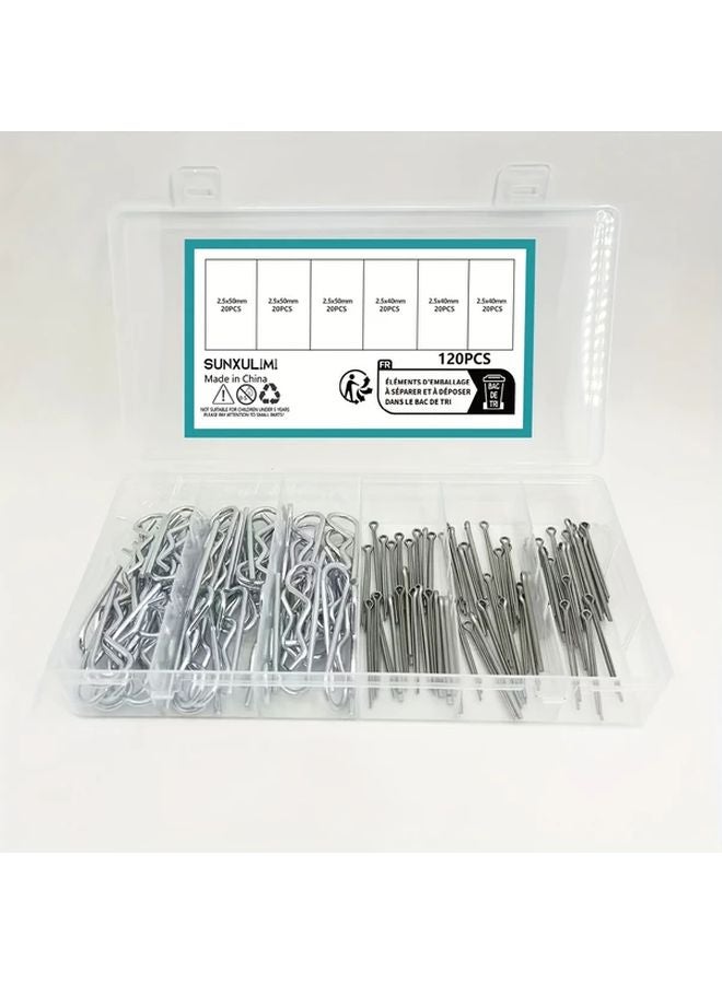 120PCS Heavy Duty Stainless Steel Cotter Pin Kit R Clip Hook Pin Assortment For Trailers Trucks Lawn Mowers Locking Mechanisms - Image 1