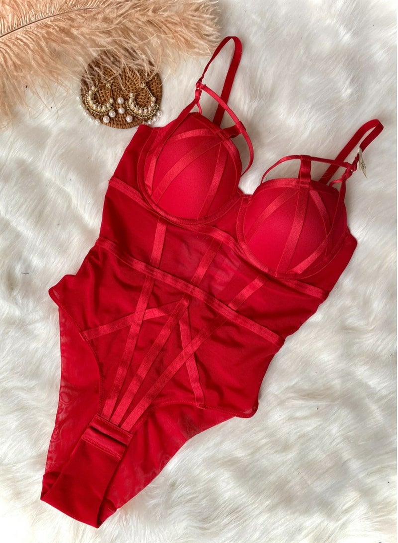 Loquat Breathable Solid Color bra And Panty Conjoined Women's Underwear Red 