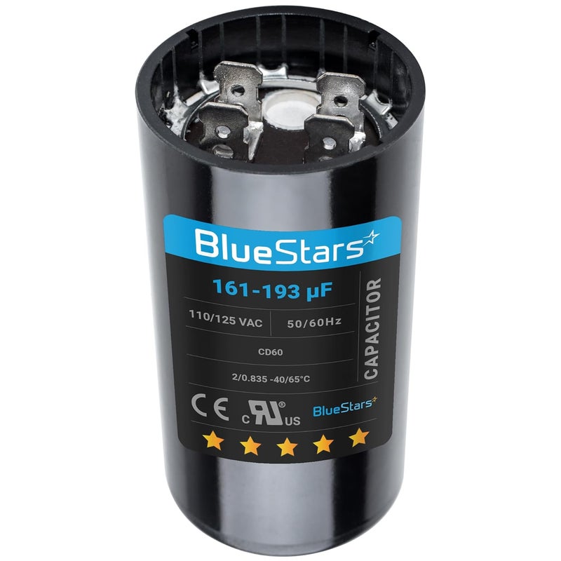 BlueStars [2025 Upgraded] 161-193 uf/MFD 125 VAC ±20% 50/60 Hz CD60 Round Motor Well Pump Start Capacitor Replacement - Perfect Fit for Air Conditioner, Heat Pump - Up to 30.000 Hours - Image 1