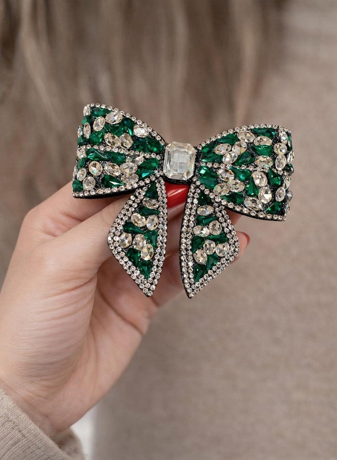 NNR Jewelry Crystal Shiny Stone Bow Butterfly Hair Bow Claw Clip Accessories for Women Girl Flower Princess Headwear Hair Pin | Fancy Hair Clips | Hair Accessories for Women (Green, Medium) - Image 4