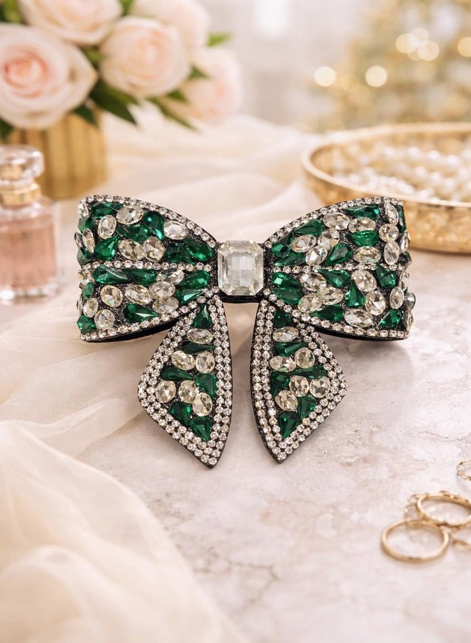 NNR Jewelry Crystal Shiny Stone Bow Butterfly Hair Bow Claw Clip Accessories for Women Girl Flower Princess Headwear Hair Pin | Fancy Hair Clips | Hair Accessories for Women (Green, Medium) - Image 2