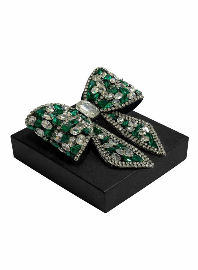 NNR Jewelry Crystal Shiny Stone Bow Butterfly Hair Bow Claw Clip Accessories for Women Girl Flower Princess Headwear Hair Pin | Fancy Hair Clips | Hair Accessories for Women (Green, Medium) - Image 3