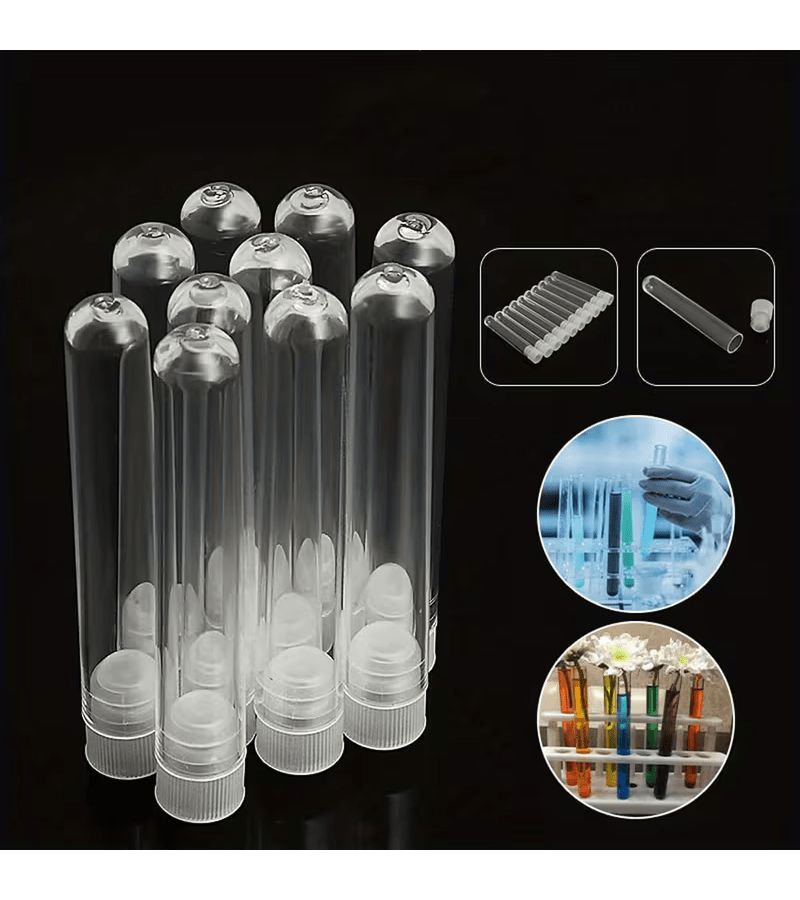 Pack of 10 Transparent Test Tubes with Leak Proof Lids for Laboratory and Field Use - Image 1