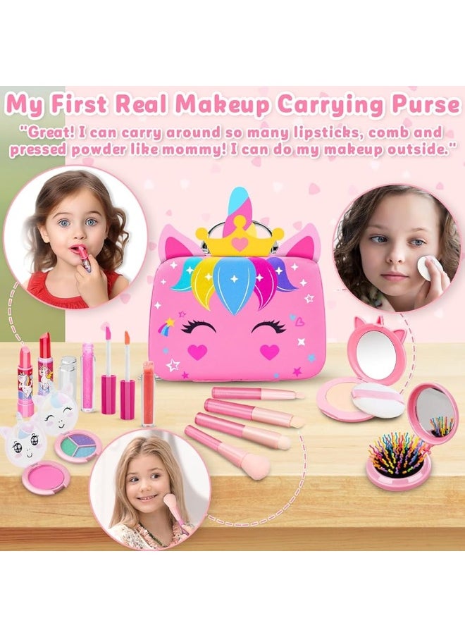 Hollyhi Hollyhi 25 Pcs Kids Makeup Kit for Girl, Real Washable Make Up Set with Unicorn Bag, Pretend Beauty Dress Up Princess Toys for Ages 3 4 5 6 7 8 9 10 11 12 13 14 Year Old Kids Christmas Birthday Gifts  - Image 5