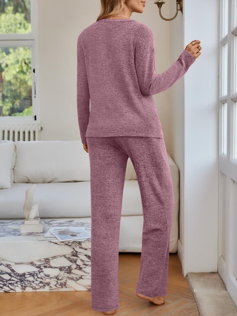 LILLUSORY Womens 2 Piece Lounge Sets Winter Outfits 2026 Sweatsuit Matching Pjs Airport Vacation Travel Fall Pajamas Fashion Burgundy S - Image 4