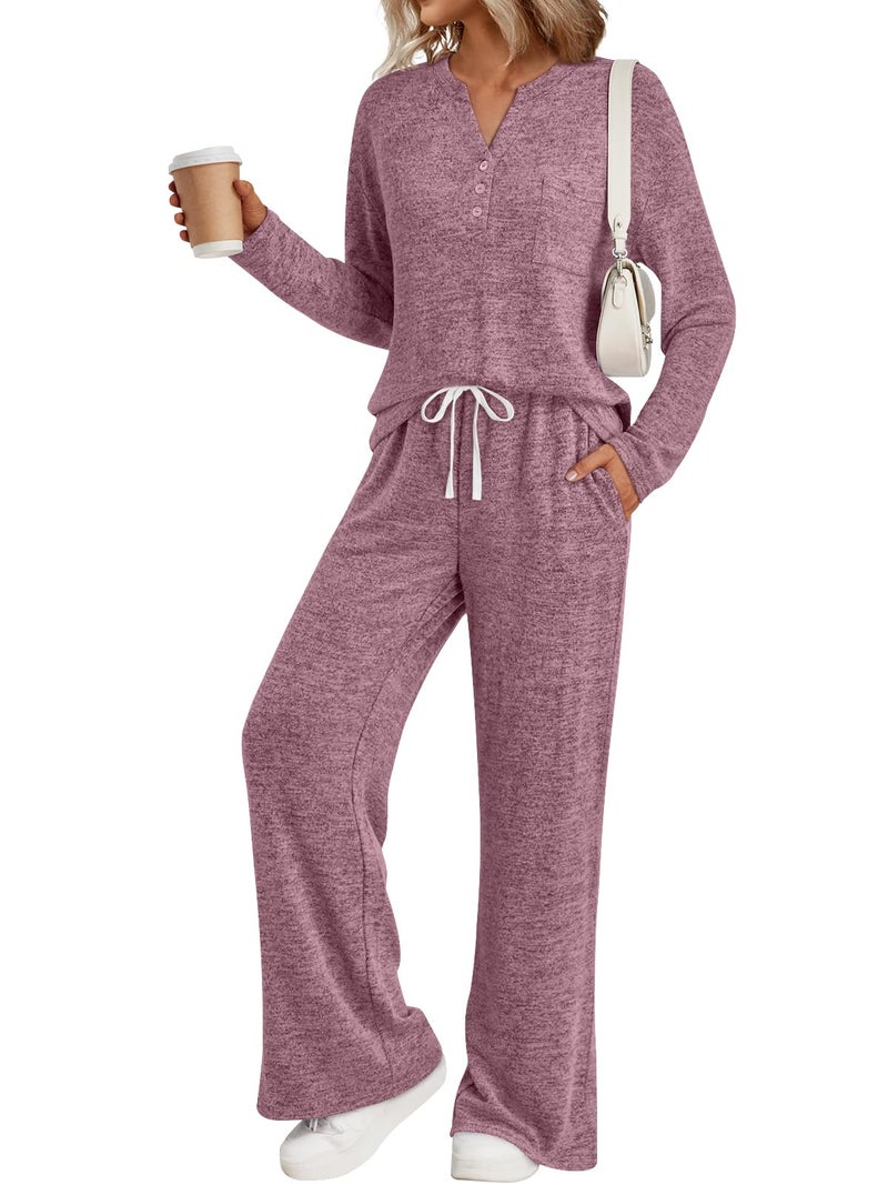 LILLUSORY Womens 2 Piece Lounge Sets Winter Outfits 2026 Sweatsuit Matching Pjs Airport Vacation Travel Fall Pajamas Fashion Burgundy S - Image 1