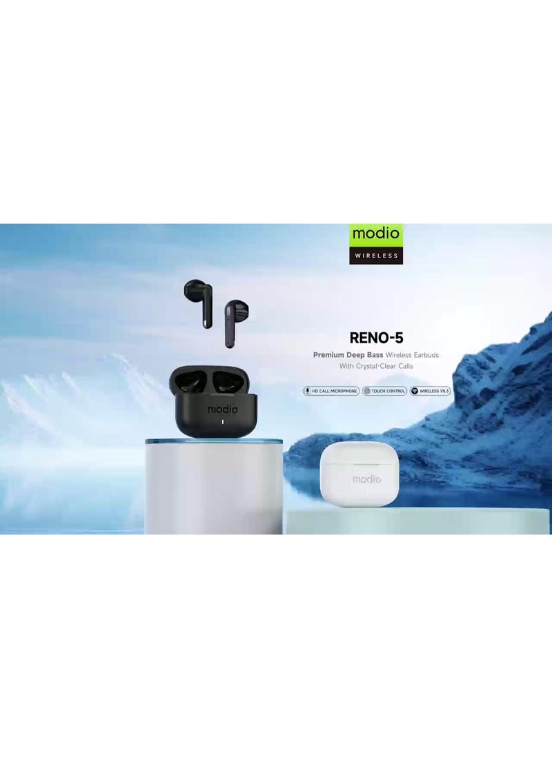 modio Modio RENO-5 Wireless Bluetooth Earbuds – Touch Control, Long Battery Life, and Clear Sound, Black  - Image 2