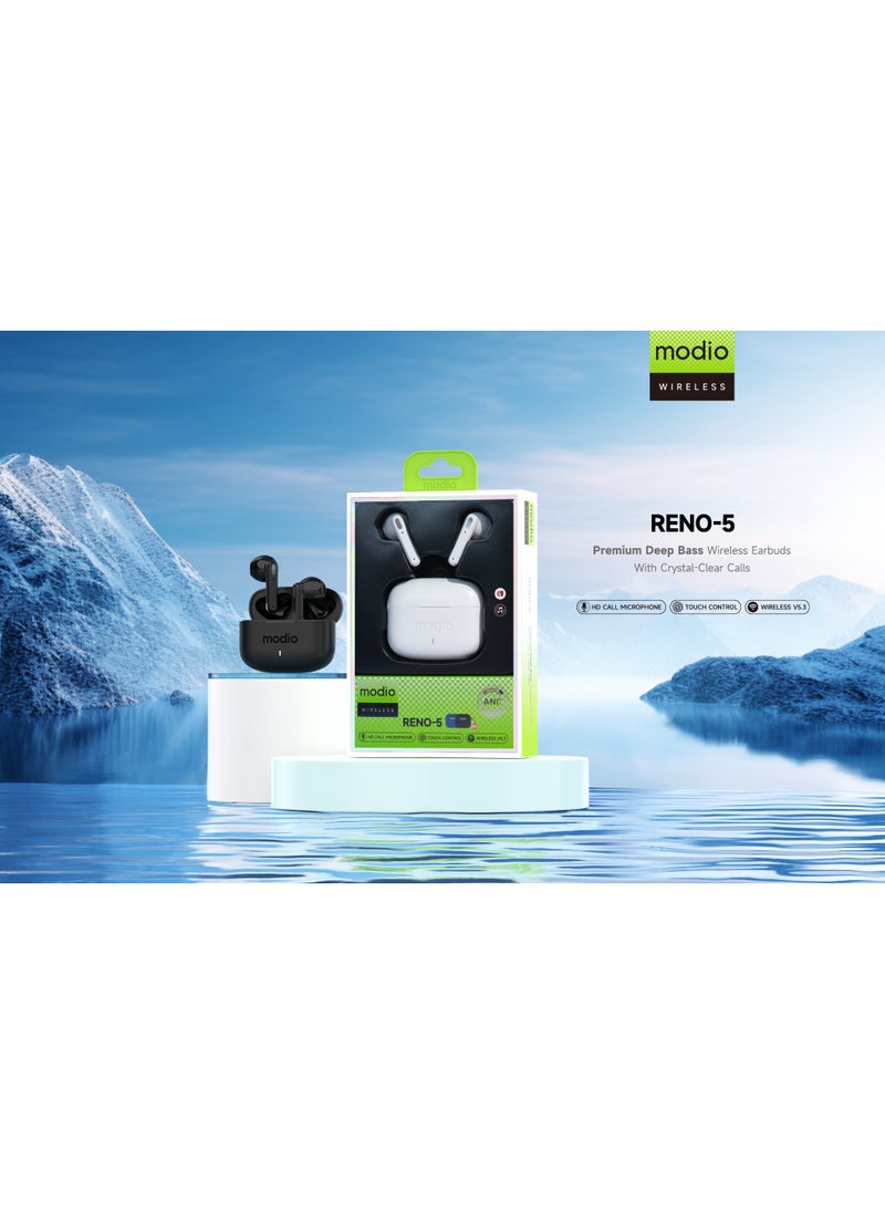 modio Modio RENO-5 Wireless Bluetooth Earbuds – Touch Control, Long Battery Life, and Clear Sound, Black  - Image 3