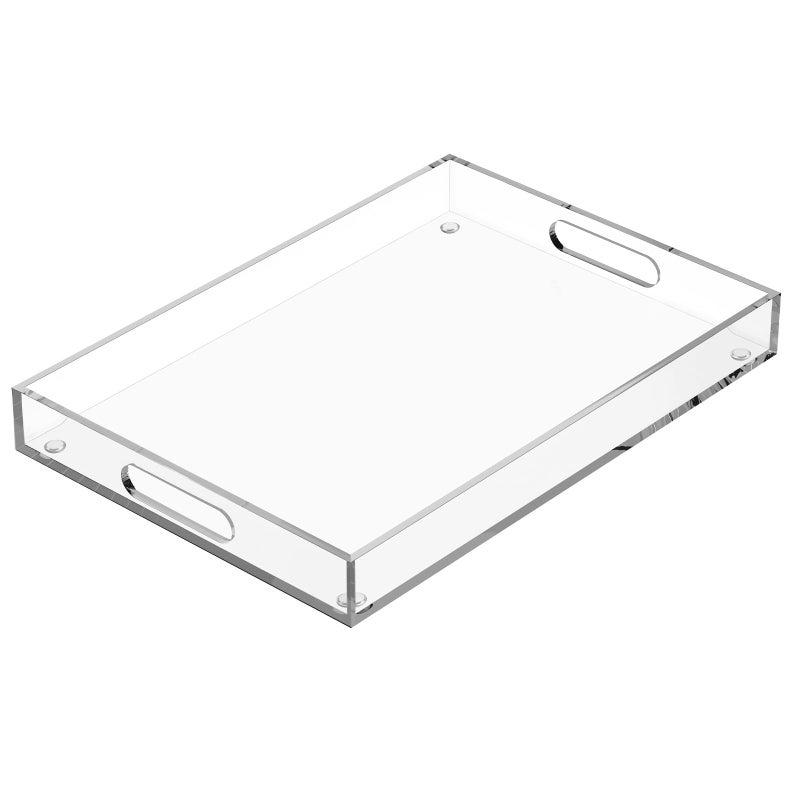 Collwait Acrylic Serving Tray with Handles Extra Large Rectangular Tray for Serving Food Drinks Snacks and Appetizer Outdoor Lucite  Coffee Table Trays Acrylic Makeup Organizer 12  20