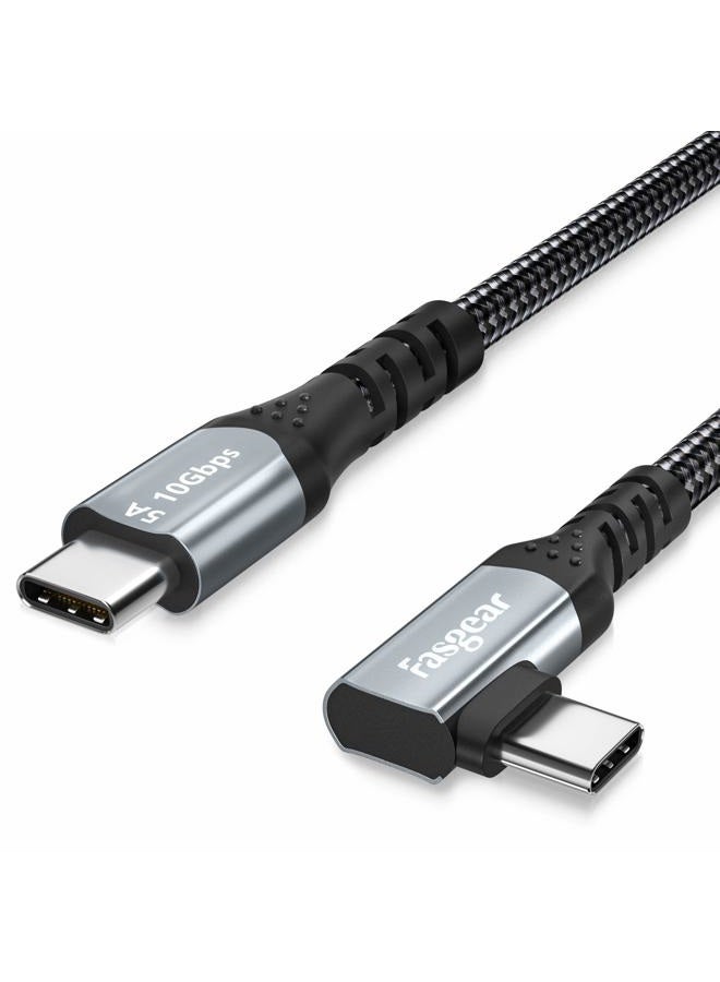 Fasgear 90 Degree USB C to Type C 3.1 Gen 2 Cable 10ft, 10Gbps 5A(100W) PD with E-Marker Chip 4K@60Hz Video Transfer Compatible for Link,VR Headset,PC Gaming,Docking Stations (Black) - Image 1