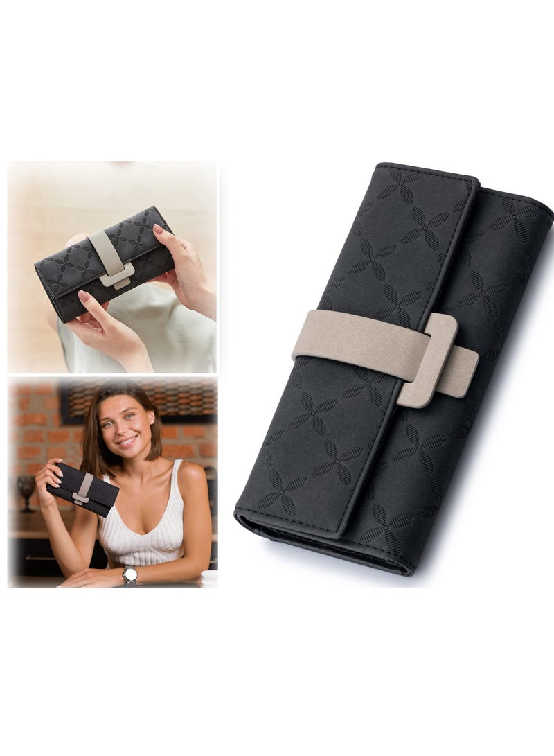 Vegan Wallets for Women, Wallet with Coin Purse, Card Holder 9 Cards, Wristlet, Birthday Gifts for Women - Image 1