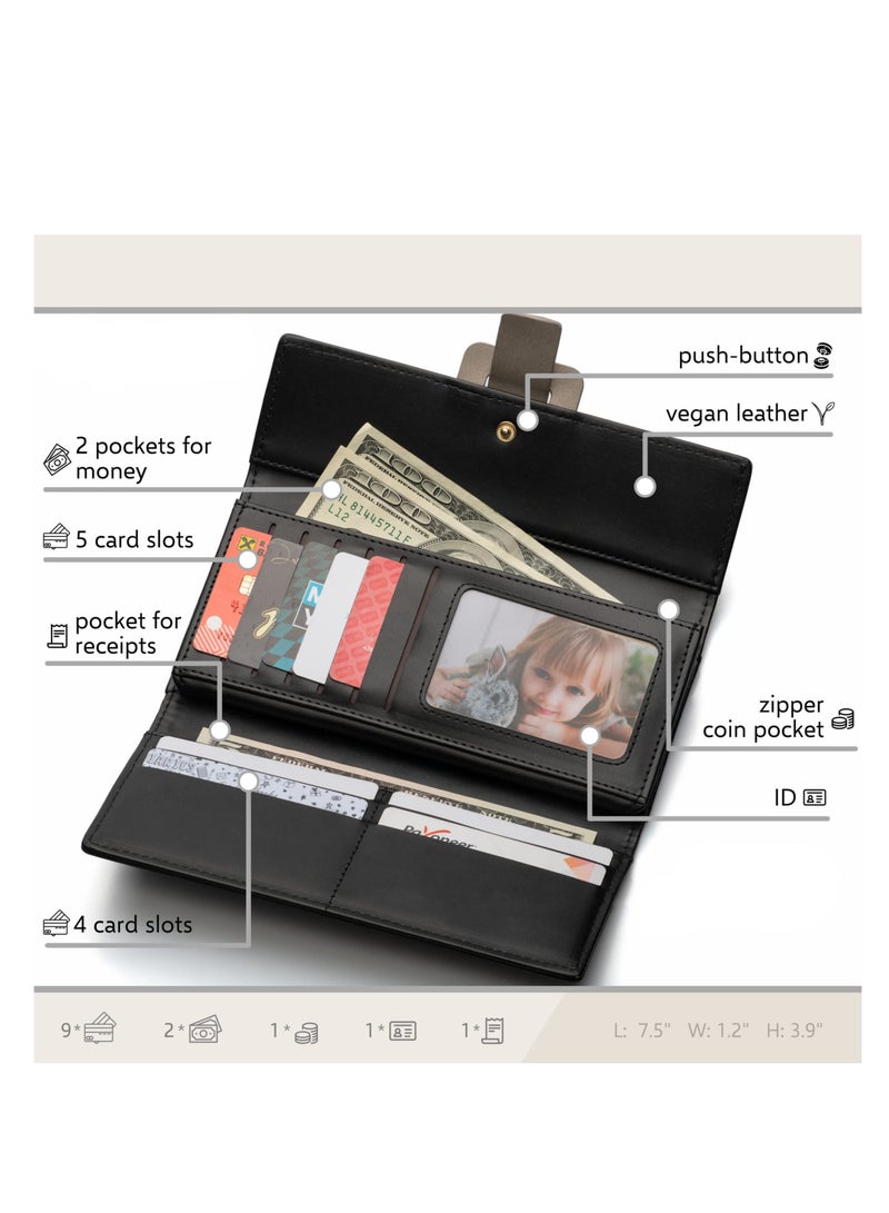 Vegan Wallets for Women, Wallet with Coin Purse, Card Holder 9 Cards, Wristlet, Birthday Gifts for Women - Image 5