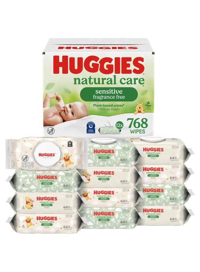 Huggies Baby Wipes, Natural Care Sensitive Baby Diaper Wipes, Unscented, Hypoallergenic, 12 Flip-Top Packs (768 Wipes Total) - Image 1