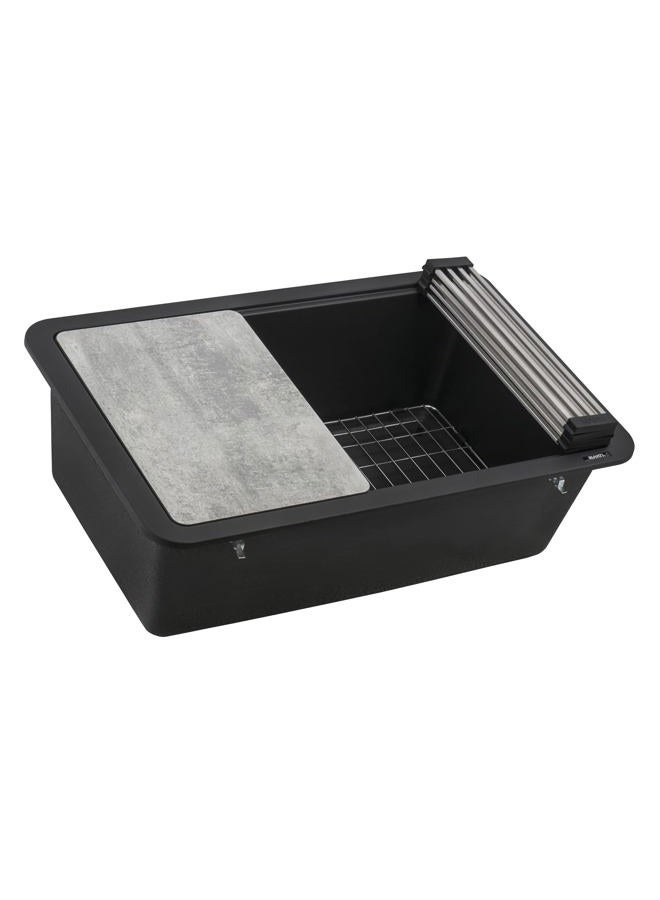 Ruvati 30-inch Black Workstation Granite Composite Matte Dual Mount Kitchen Sink - RVG2310BK - Image 1