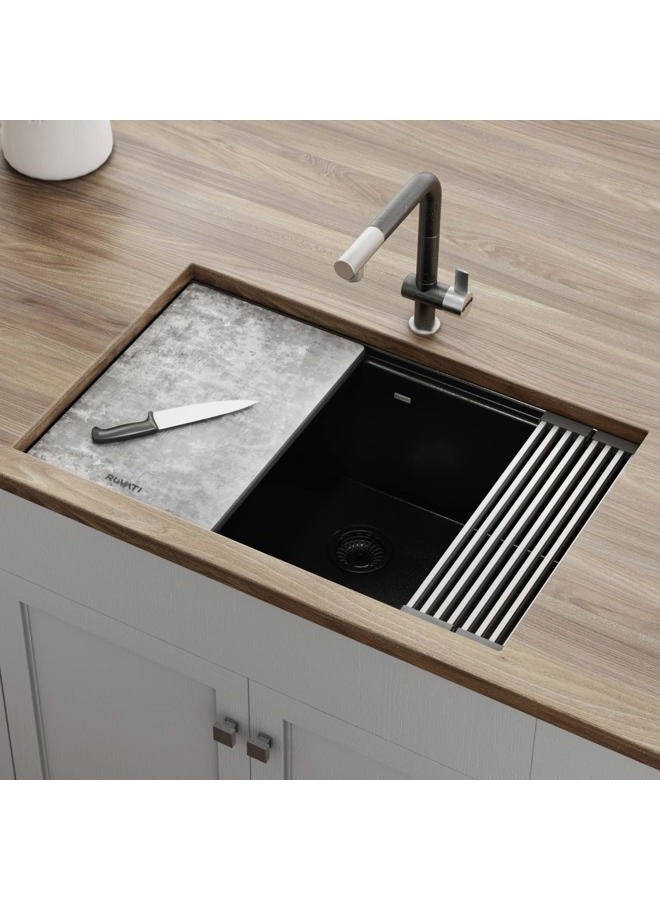 Ruvati 30-inch Black Workstation Granite Composite Matte Dual Mount Kitchen Sink - RVG2310BK - Image 2