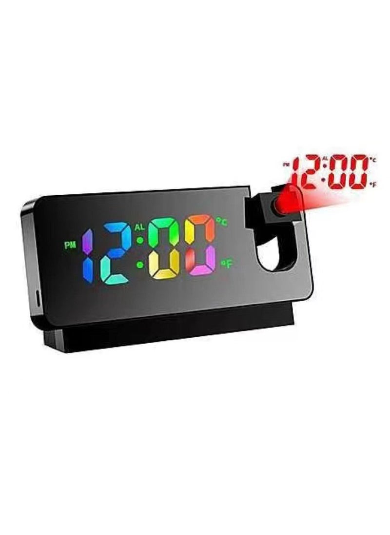 Hihonor Projection Digital Alarm Clock, 180° Rotation Projection Alarm Clock for Bedroom, LED Colorful Digital Projection on Ceiling, USB Charger Time Projector Dual Loud (Color : Black)  - Image 1