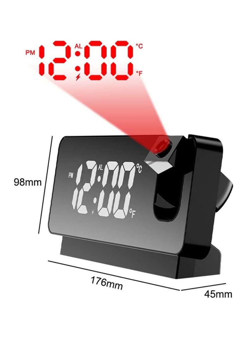 Hihonor Projection Digital Alarm Clock, 180° Rotation Projection Alarm Clock for Bedroom, LED Colorful Digital Projection on Ceiling, USB Charger Time Projector Dual Loud (Color : Black)  - Image 3