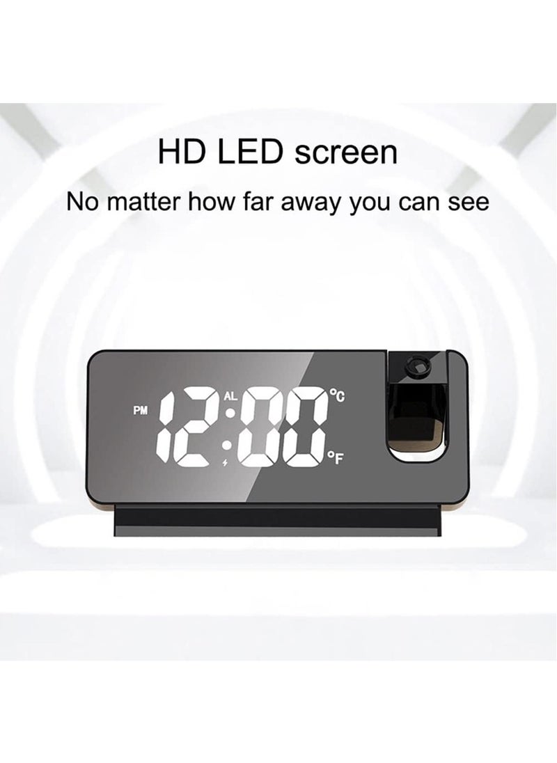 Hihonor Projection Digital Alarm Clock, 180° Rotation Projection Alarm Clock for Bedroom, LED Colorful Digital Projection on Ceiling, USB Charger Time Projector Dual Loud (Color : Black)  - Image 4