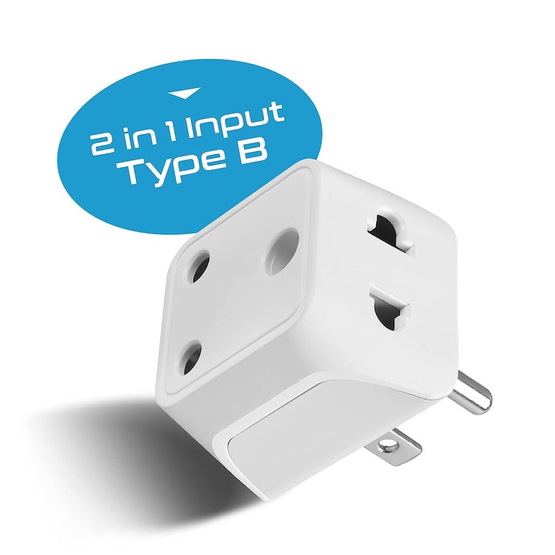Ceptics Ceptics India to USA Converter Plug 2 in 1 Canada Travel Adapter Type B CE Certified RoHS Compliant White 1 Pack Lifetime Limited Warranty  - Image 2