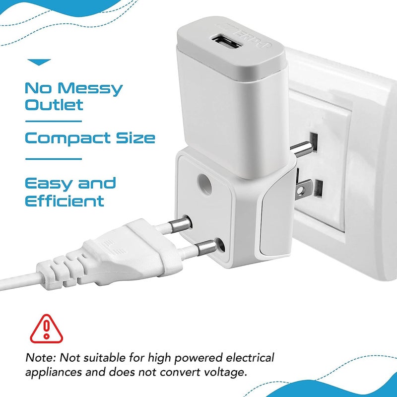Ceptics Ceptics India to USA Converter Plug 2 in 1 Canada Travel Adapter Type B CE Certified RoHS Compliant White 1 Pack Lifetime Limited Warranty  - Image 5