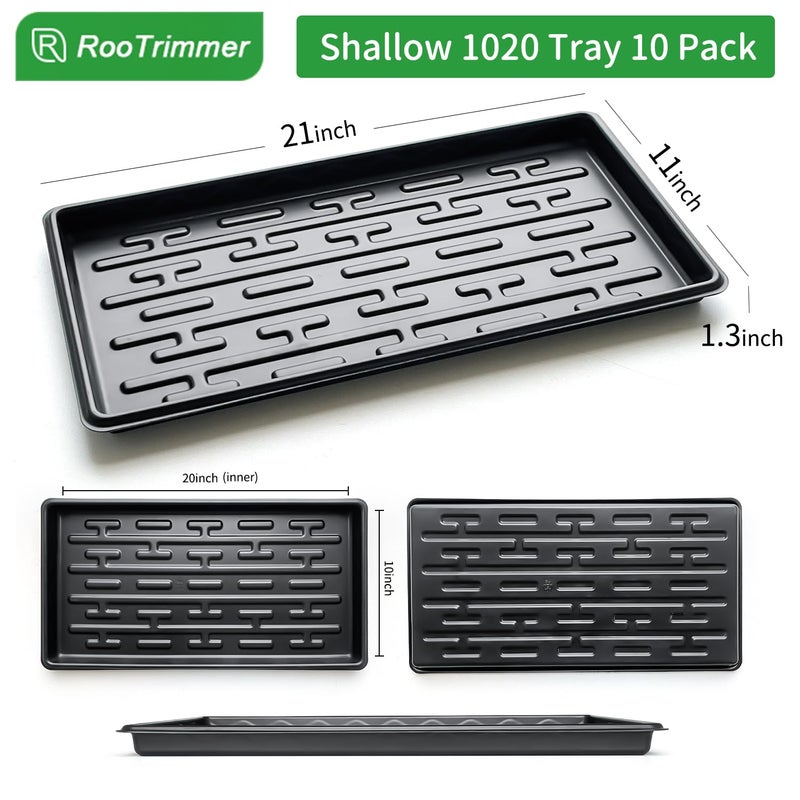 RooTrimmer Shallow 1020 Nursery Flat Trays Specialized for Holding & Carrying 200 Cell Plug Seedling Trays (Height is 1.3"),Microgreen Germination Trays,10 Pack, No Holes (YB01, 10Pcs) - Image 2