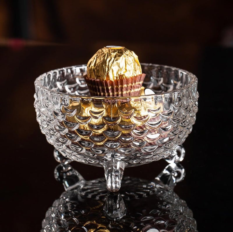 CASAQUA CASAQUA Crystal Glass Serving Bowls Set of 7 Pcs Dessert Bowl Set, Glassware Tableware Serving Bowl Set for Ice-Cream, Fruit, Snacks, Candy, Pasta, Salad, Sugar (1 Big Bowl, 6 Small Bowl, Set of 7) - Image 2