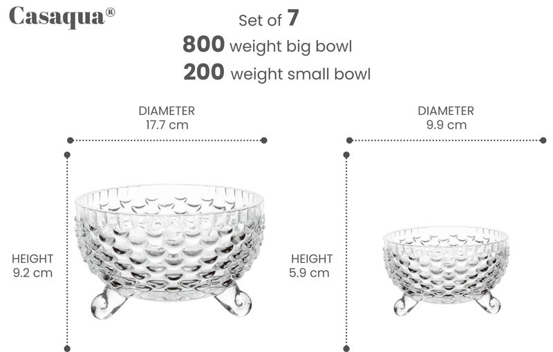 CASAQUA CASAQUA Crystal Glass Serving Bowls Set of 7 Pcs Dessert Bowl Set, Glassware Tableware Serving Bowl Set for Ice-Cream, Fruit, Snacks, Candy, Pasta, Salad, Sugar (1 Big Bowl, 6 Small Bowl, Set of 7) - Image 4