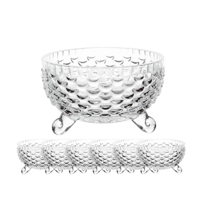 CASAQUA CASAQUA Crystal Glass Serving Bowls Set of 7 Pcs Dessert Bowl Set, Glassware Tableware Serving Bowl Set for Ice-Cream, Fruit, Snacks, Candy, Pasta, Salad, Sugar (1 Big Bowl, 6 Small Bowl, Set of 7) - Image 1