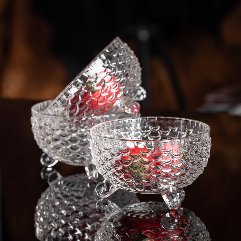 CASAQUA CASAQUA Crystal Glass Serving Bowls Set of 7 Pcs Dessert Bowl Set, Glassware Tableware Serving Bowl Set for Ice-Cream, Fruit, Snacks, Candy, Pasta, Salad, Sugar (1 Big Bowl, 6 Small Bowl, Set of 7) - Image 3