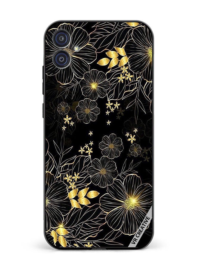 VR CREATIVE Protective Case Cover For Samsung Galaxy M04/F04 Golden Flower Design Multicolour - Image 1