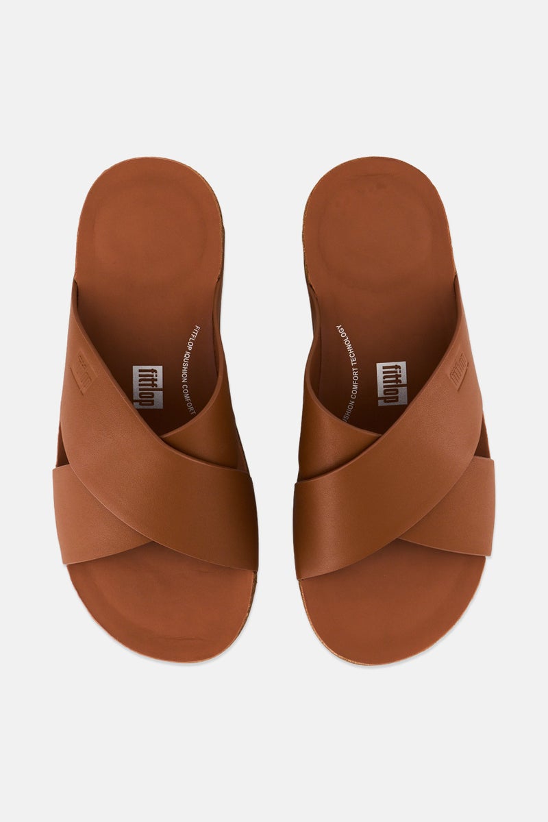 FitFlop Men Iqushion Cross Slip On Slides, Brown - Image 3