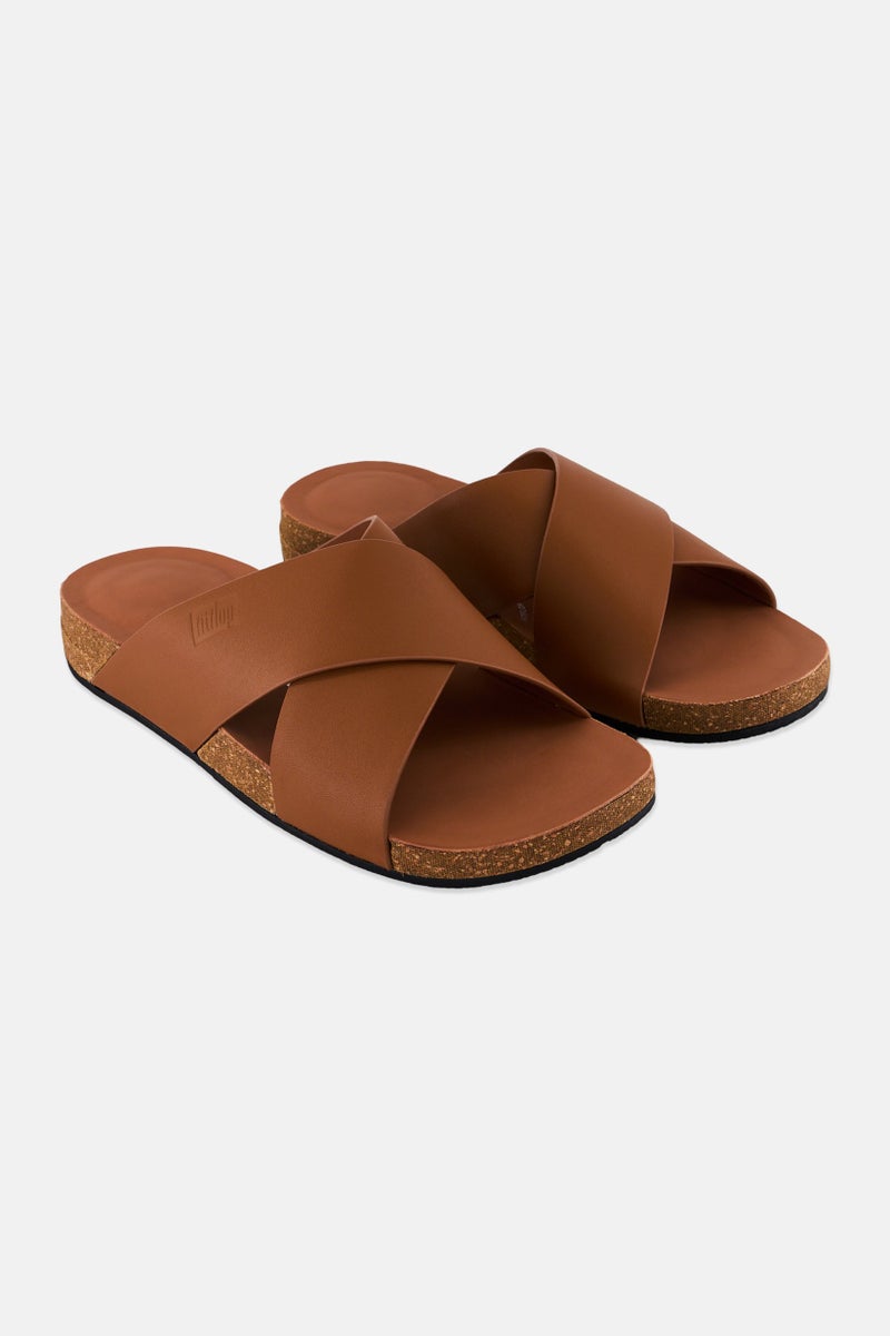 FitFlop Men Iqushion Cross Slip On Slides, Brown - Image 1