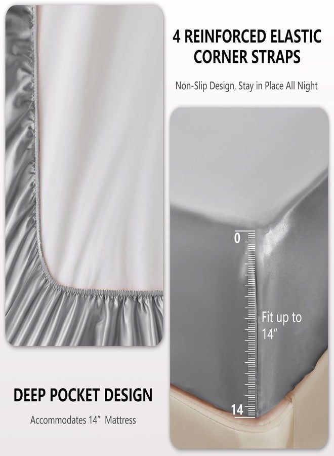 CozyLux Satin Sheets California King Size 4-Pieces Silky Sheets Microfiber Light Grey Bed Sheet Set with 1 Deep Pocket Fitted Sheet, 1 Flat Sheet and 2 Pillowcase, Smooth and Soft - Image 4