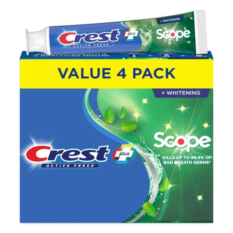 Crest Whitening Plus Scope, Complete Active Fresh + Whitening Toothpaste, 5.5oz, Toothpaste Sensitive Teeth, Pack of 4 - Image 1