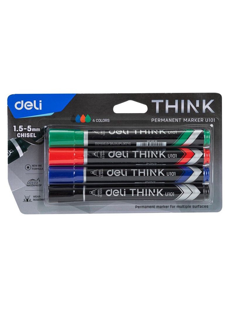 Deli 4 Pcs Chisel Tip Permanent Markers Set Multicolour  - Image 1