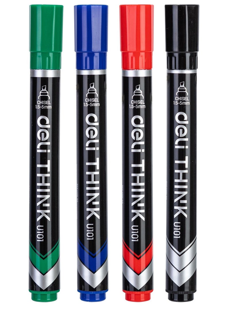 Deli 4 Pcs Chisel Tip Permanent Markers Set Multicolour  - Image 2