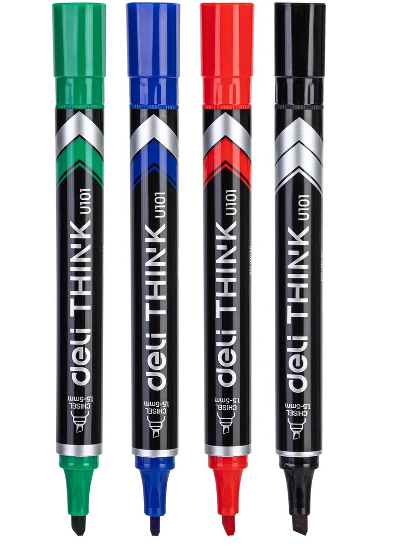 Deli 4 Pcs Chisel Tip Permanent Markers Set Multicolour  - Image 3