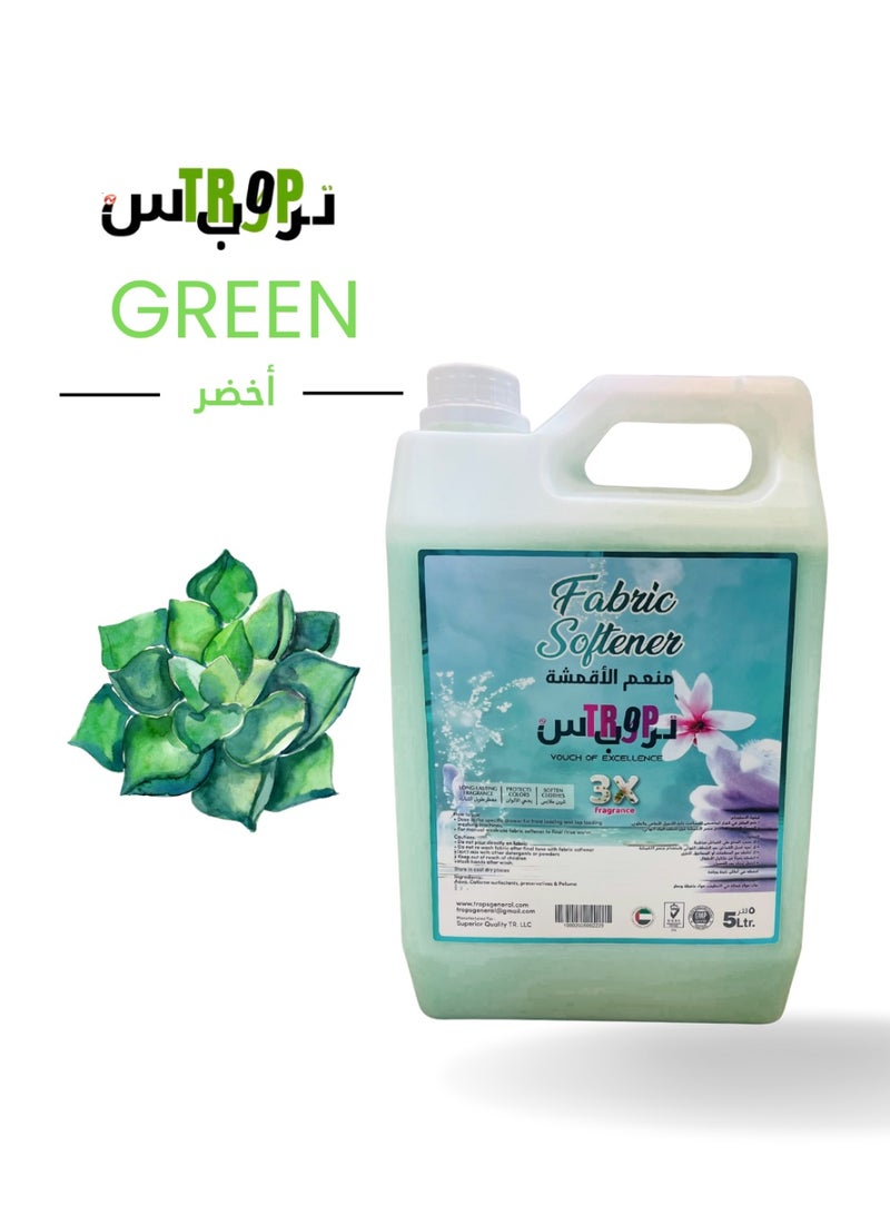 TROPS GREEN Fabric Softener, 3X Fragrance, Long-Lasting Freshness, Softens and Protects Fabrics, 5 Litre - Image 1