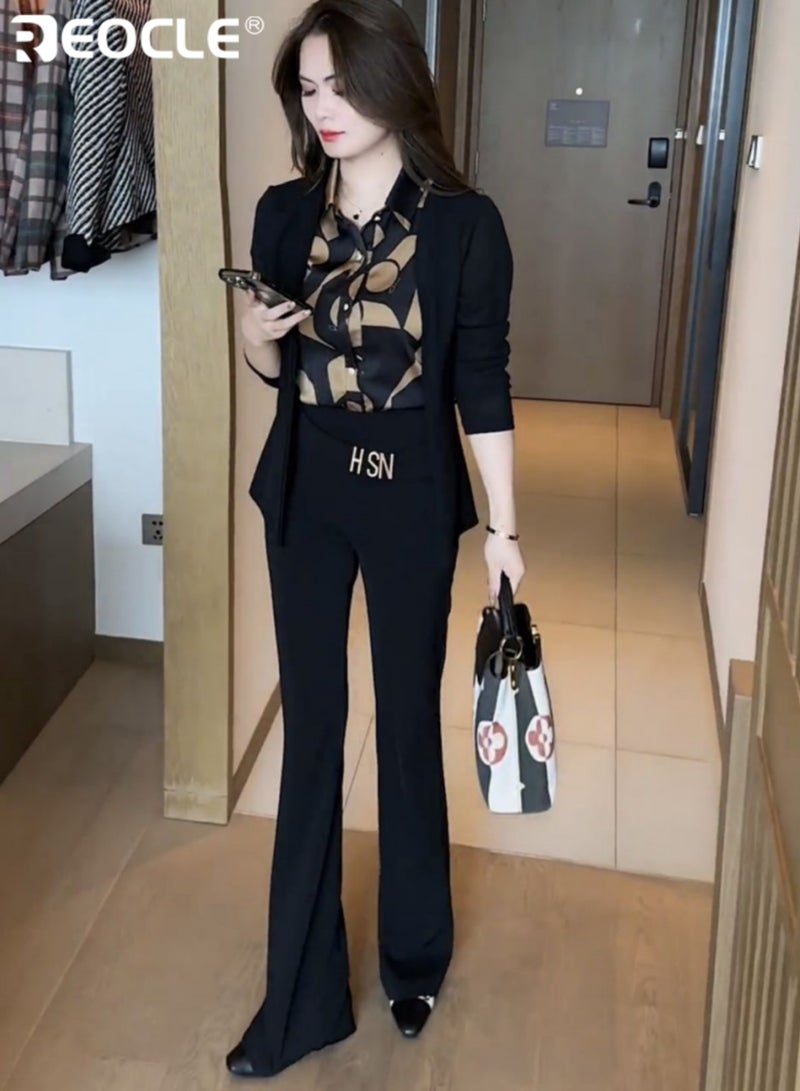 REOCLE Women's Fake Two-Piece Shirt Spliced Long Sleeved Top Autumn Warm Shirt Fashionable Turned Collar Button Top Flower Printed Shirt for Commuting & Business & Daily Wear - Image 1