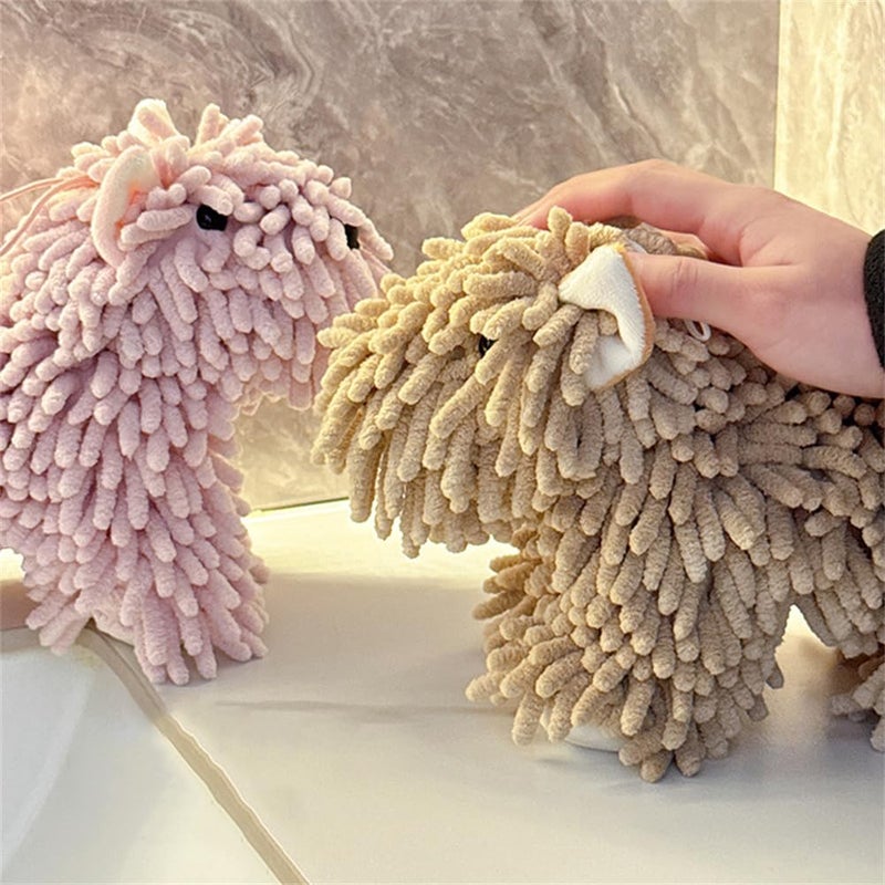 Shapeazy Chenille Hand Towel - Cute Cartoon Dog Plush Fuzzy Ball Hand Towel, Super Absorbent Hanging Kitchen & Bathroom Towels for Kids, Soft Hand Drying Puff for Bath, Washstand (Grey) - Image 2