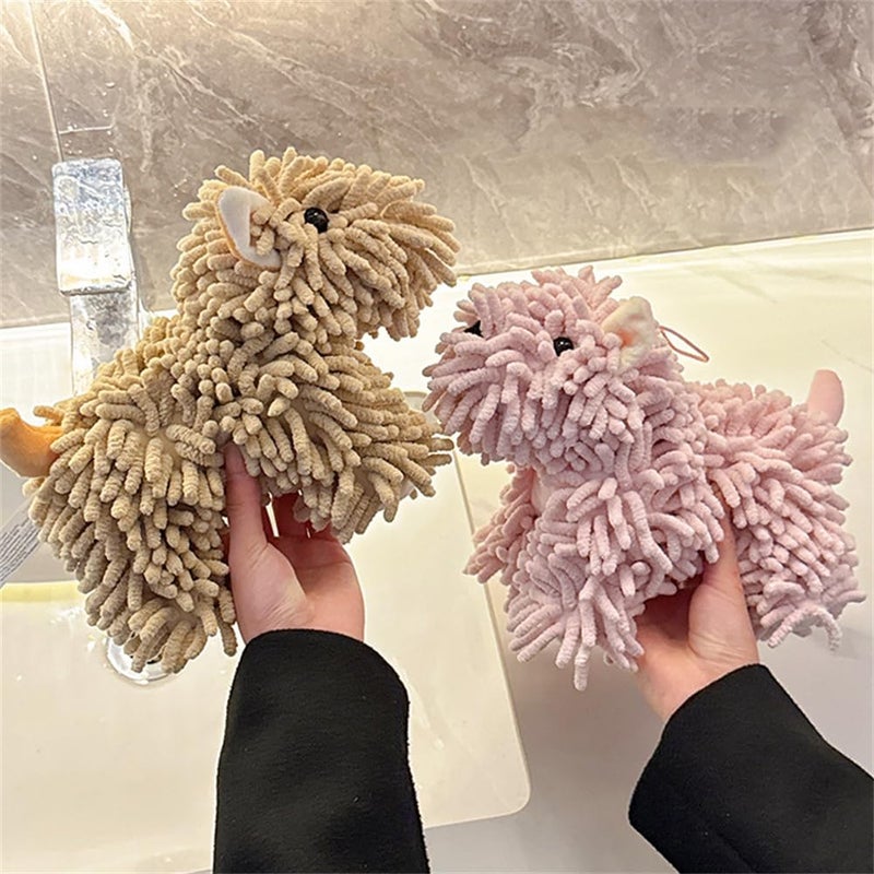 Shapeazy Chenille Hand Towel - Cute Cartoon Dog Plush Fuzzy Ball Hand Towel, Super Absorbent Hanging Kitchen & Bathroom Towels for Kids, Soft Hand Drying Puff for Bath, Washstand (Grey) - Image 5