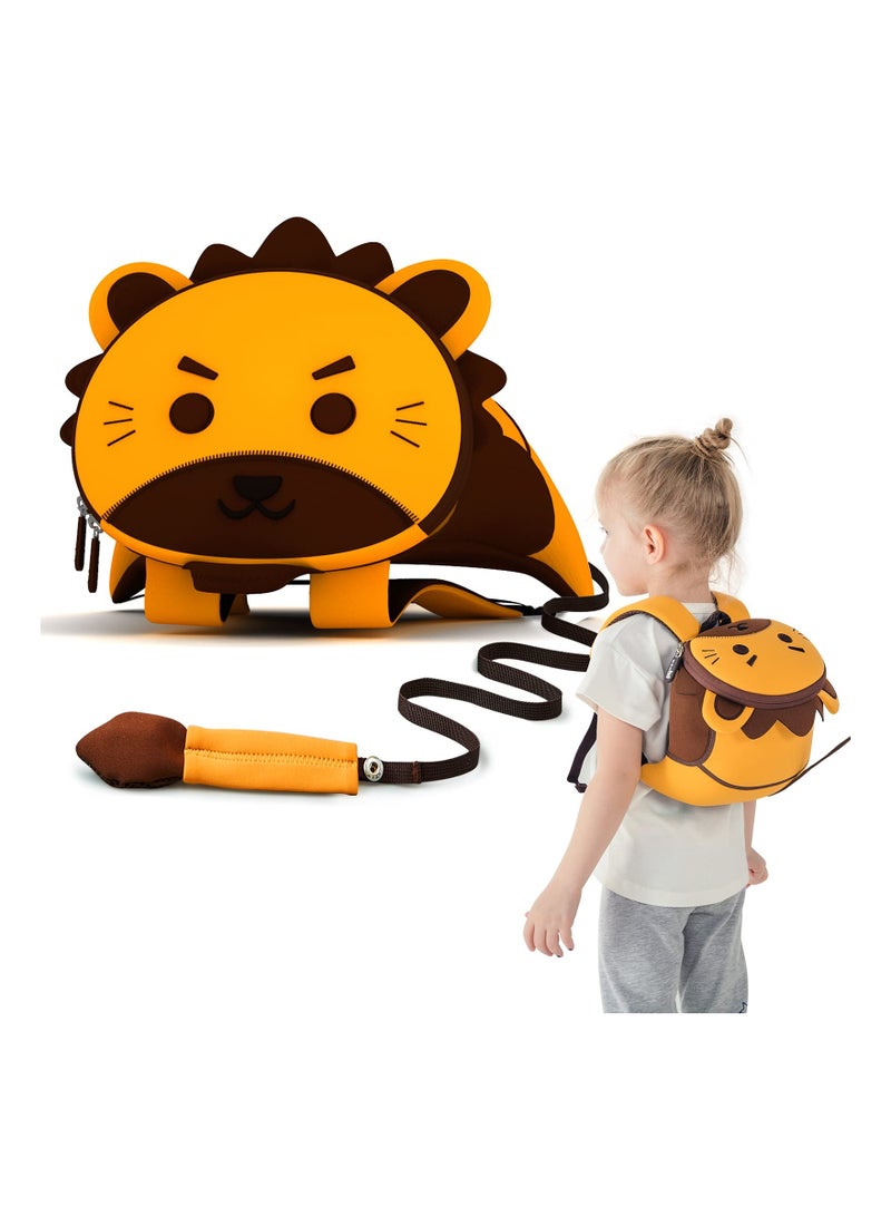 SYOSI SYOSI Toddler Backpack with Leash, Kids Backpack with Safety Harness, Mini Cute Cartoon Animal Neoprene Waterproof Travel Book Bag for Baby Boys Girls 2~6 Years (Lion)  - Image 1