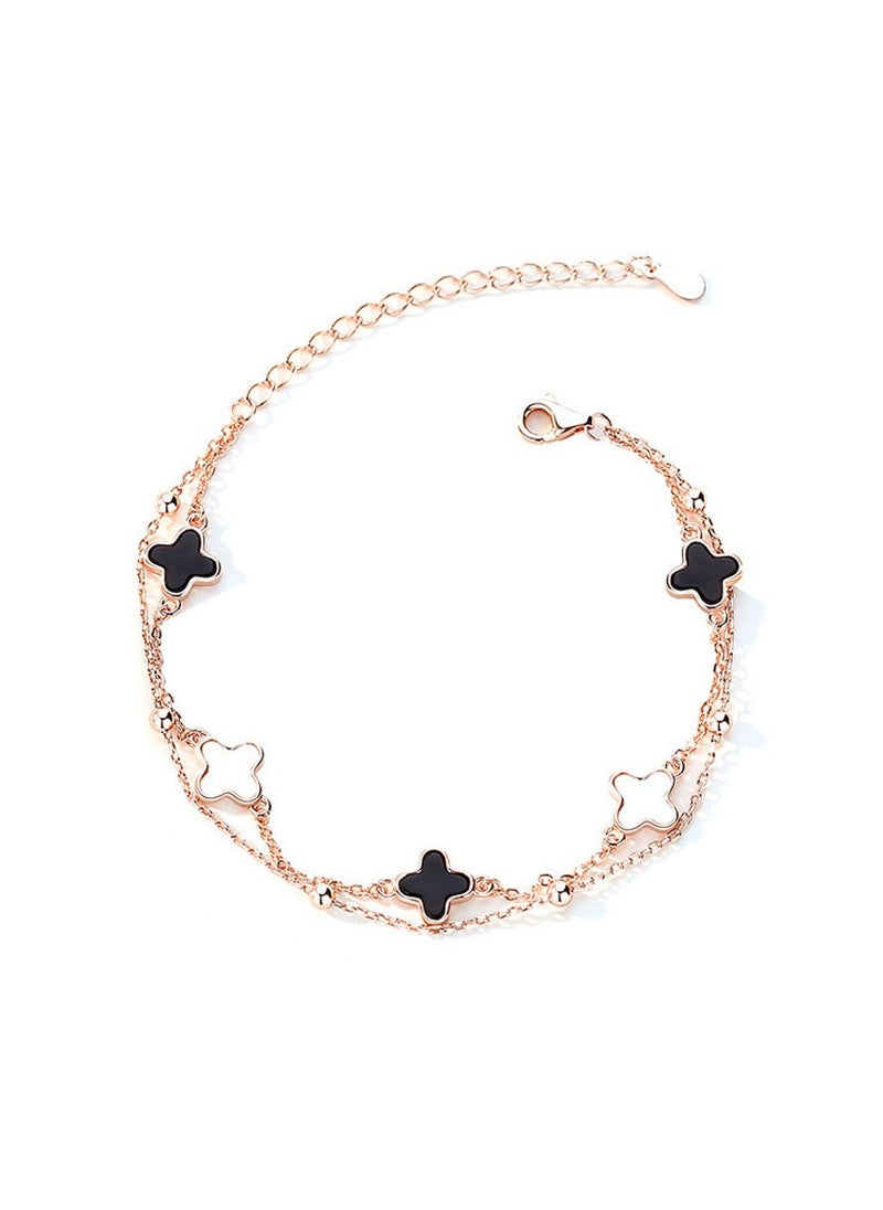 Generic - Rose Gold Onyx Clover Bracelet - Image 1