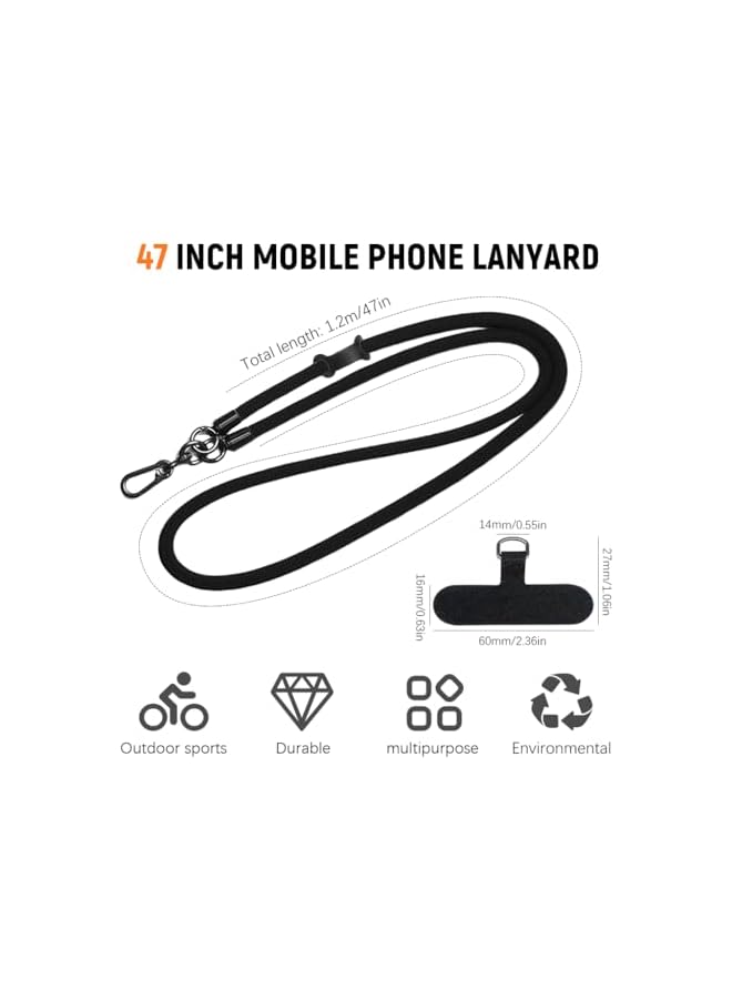 Green Tiger 47'' Phone Lanyard, 10MM Lanyard Universal Cross-Body Shoulder Straps, Mobile Phone Chain, Hands-Free Neck Hanging Chain Accessory, Cell Phone Accessories, Black - Image 3