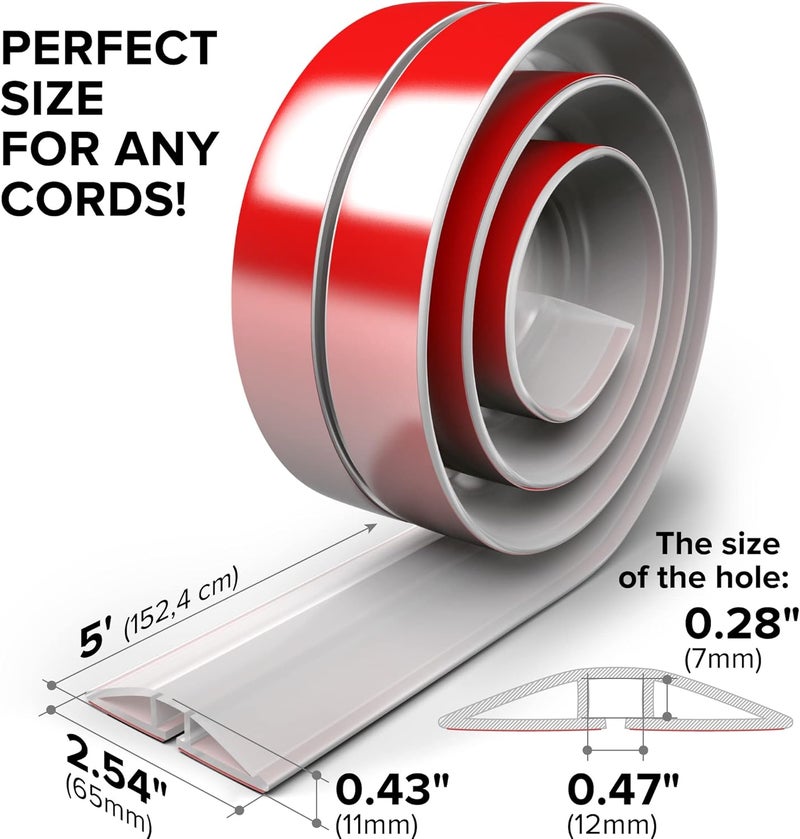 X-Protector Floor Cord Cover - 5’ Overfloor Cord Protector - Self-Adhesive Power Cable Protector - Silicone Cord Protector - Ideal Extension Cord Cover to Protect Wires On Floor (60 in) - Image 2